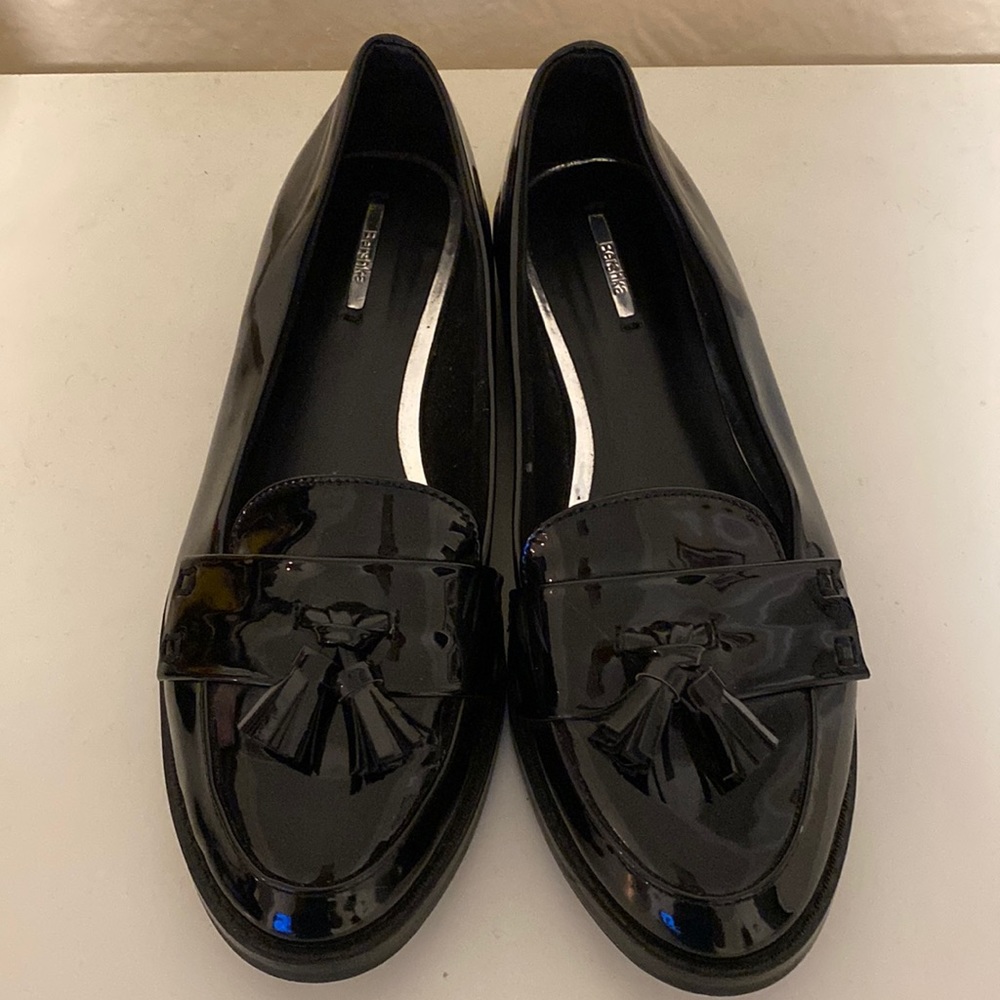 Bershka black patent leather loafers